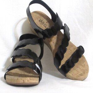 NEW Ladies VANELI Black Patent Leather Cork Wedge Sandals Shoes 10 M Orig $175